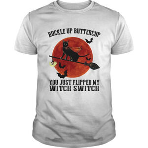 Buckle Up Buttercup You Just Flipped My Witch Switch Cat Sunset Halloween Shirt